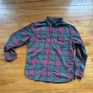 Lee Plaid Flannel Button Up Shirt Mens Large Green Burgundy Workwear Western